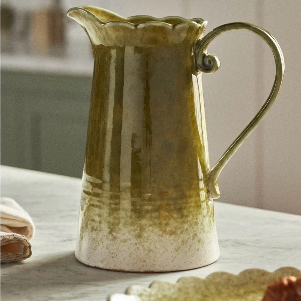 Anthropologie Ruffle Reactive Glaze Stoneware Pitcher